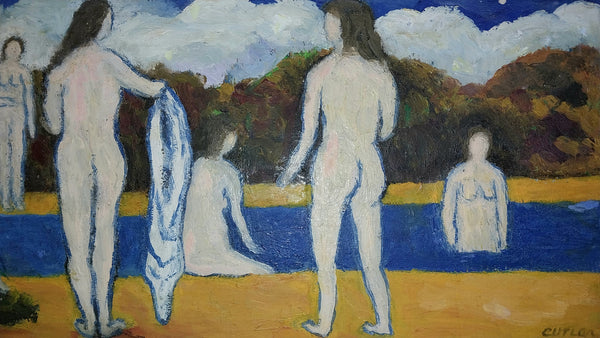 Amy Cutler Original American Magic Realism Figurative Casein Tempera Painting Bathers