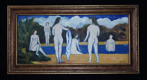 Amy Cutler Original American Magic Realism Figurative Casein Tempera Painting Bathers