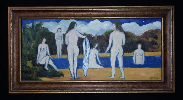 Amy Cutler Original American Magic Realism Figurative Casein Tempera Painting Bathers