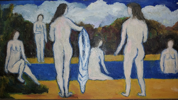 Amy Cutler Original American Magic Realism Figurative Casein Tempera Painting Bathers