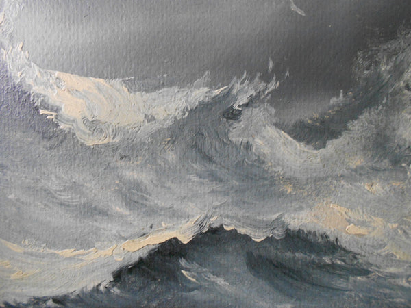 Alfred Thompson Original 19thC Antique American Maryland East Coast Marine Fine Art Oil Painting Seascape with Seagulls Birds Over Rocky Waves