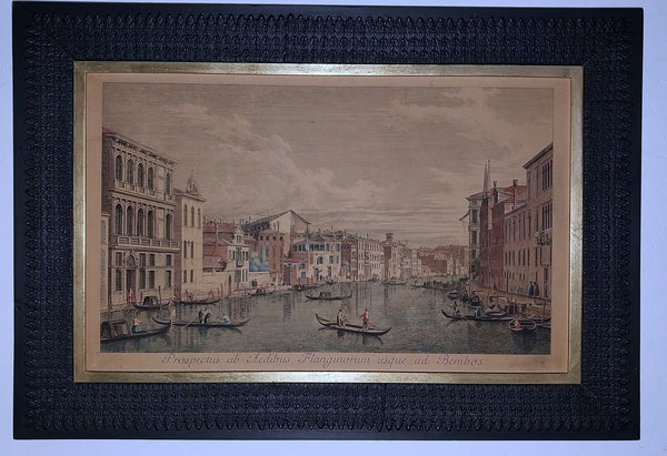 Antonio Visentini Original 18th Century Antique Aquatint Painting Engraving Grand Canal From Palazzo Flangini to Palazzo Bembo