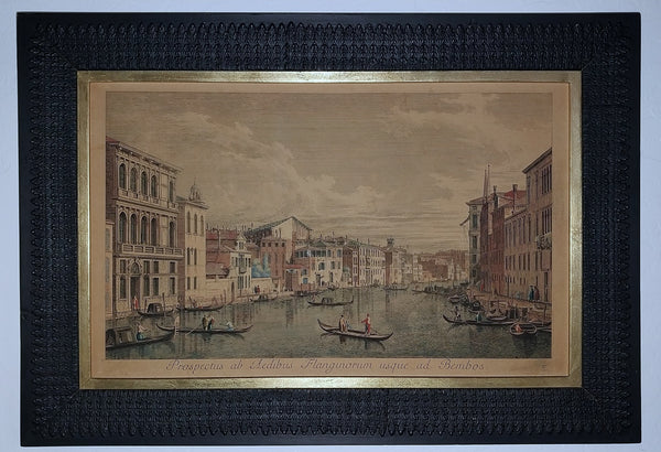 Antonio Visentini Original 18th Century Antique Aquatint Painting Engraving Grand Canal From Palazzo Flangini to Palazzo Bembo