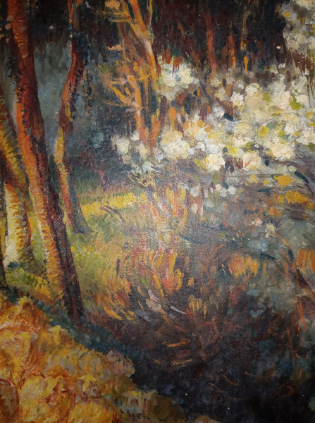 Berthe Morisot Original Antique 19th Century French Impressionist Sanguine Mixed Media Oil Painting Forest Landscape Sheep