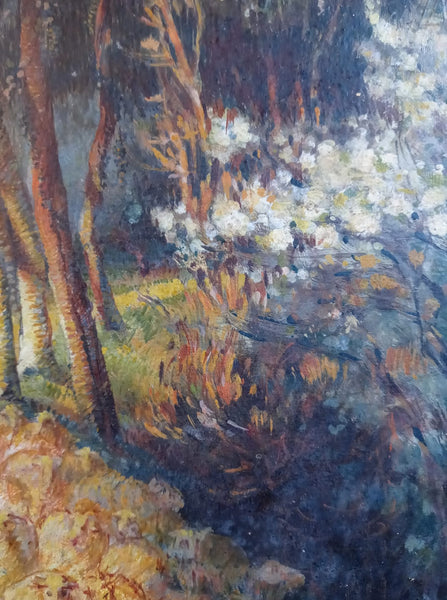 Berthe Morisot Original Antique 19th Century French Impressionist Sanguine Mixed Media Oil Painting Forest Landscape Sheep