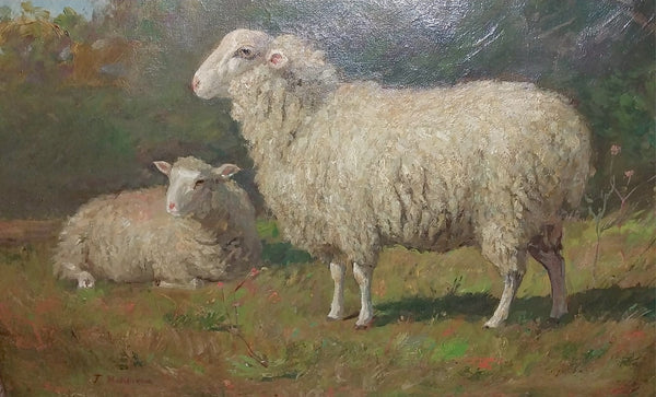 Theodore Robinson Original Antique American Impressionism Pastoral Landscape 19th Century Oil Painting Sheep
