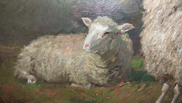 Theodore Robinson Original Antique American Impressionism Pastoral Landscape 19th Century Oil Painting Sheep