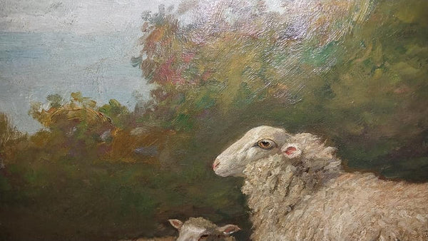 Theodore Robinson Original Antique American Impressionism Pastoral Landscape 19th Century Oil Painting Sheep