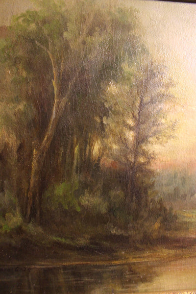 Alexander Helwig Wyant Original Antique American Tonalism Sunset Landscape Oil Painting Woodland River Dusk