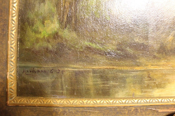 Alexander Helwig Wyant Original Antique American Tonalism Sunset Landscape Oil Painting Woodland River Dusk