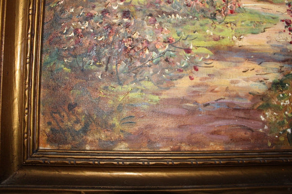 Antique Charles Henry Miller Original Long Island New York Cottage Homestead Landscape American Tonal Impressionist Oil Painting