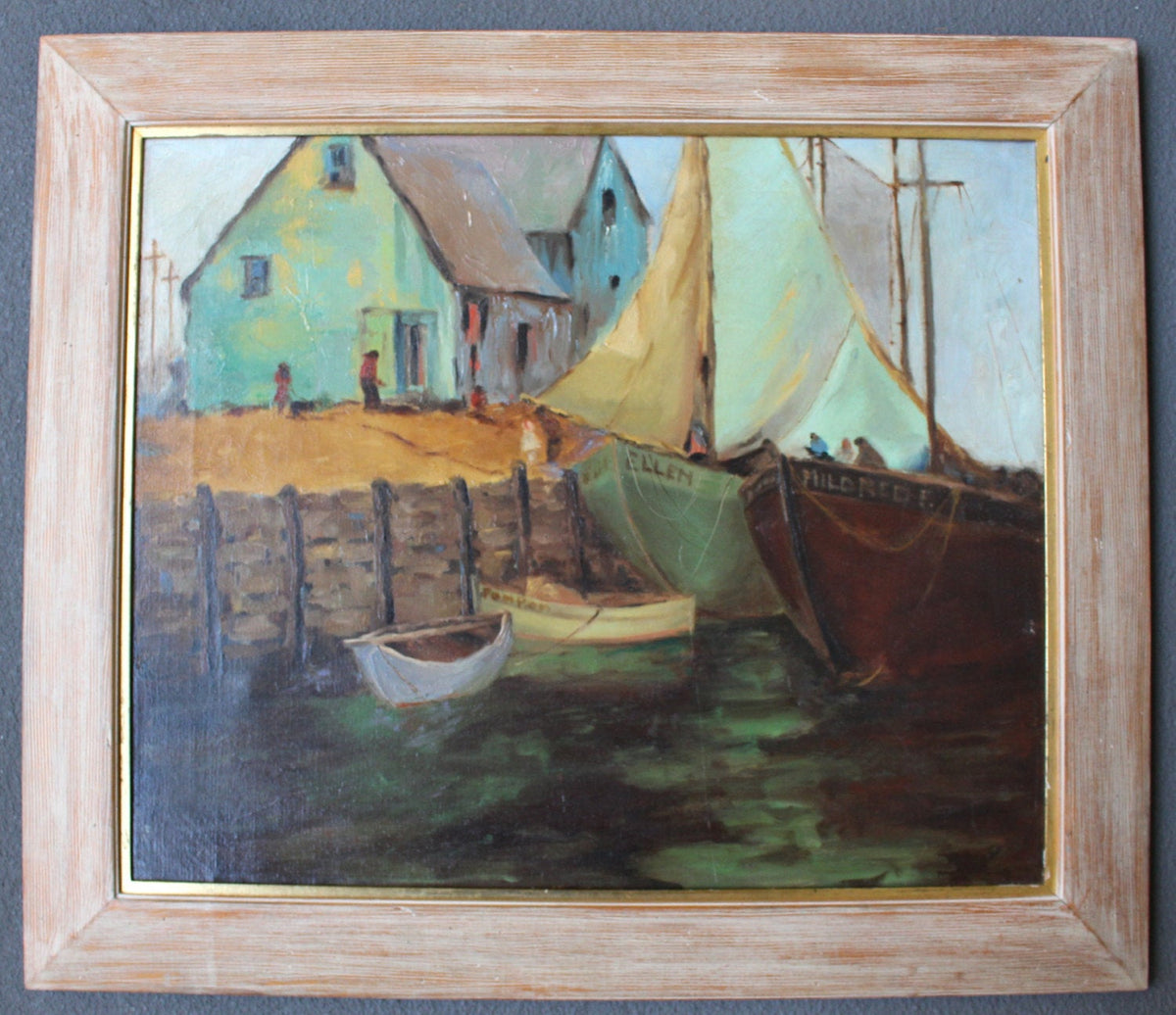 Leon Franks Original Vintage Laguna California Harbor with Boats
