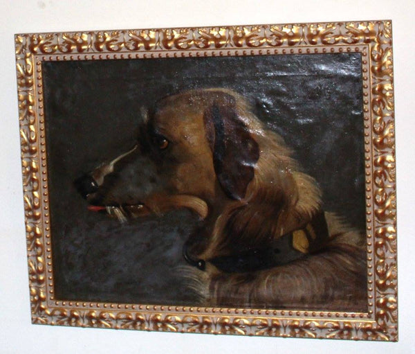 Sir Edwin Henry Landseer Manner Original Antique 19th Century British Oil on Canvas Painting of a Deerhound Dog