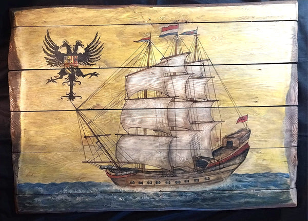 17th Century Original Antique Dutch Spanish Netherlands Golden Age Merchant Nautical Oil Painting Dutch East India Company