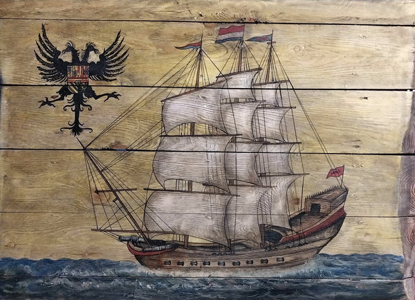 17th Century Original Antique Dutch Spanish Netherlands Golden Age Merchant Nautical Oil Painting Dutch East India Company