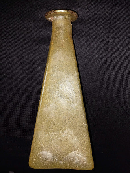 Ancient Antique 1 AD Iridescent Early Roman Glass Pyramid Triangular Form Bottle Flask