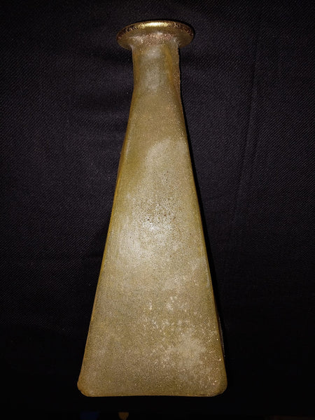 Ancient Antique 1 AD Iridescent Early Roman Glass Pyramid Triangular Form Bottle Flask