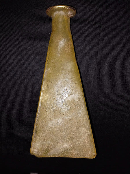 Ancient Antique 1 AD Iridescent Early Roman Glass Pyramid Triangular Form Bottle Flask