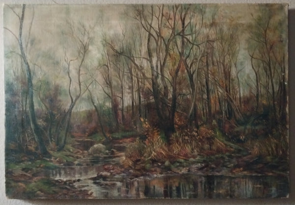 Hugh Bolton Jones Original 19th Century Antique Landscape A Berkshire Brook in Autumn American Oil Painting