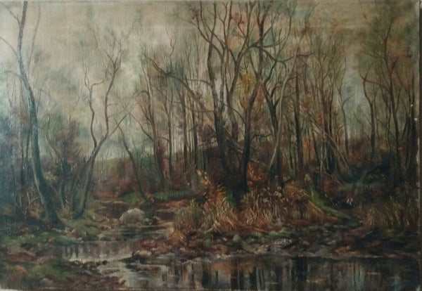 Hugh Bolton Jones Original 19th Century Antique Landscape A Berkshire Brook in Autumn American Oil Painting