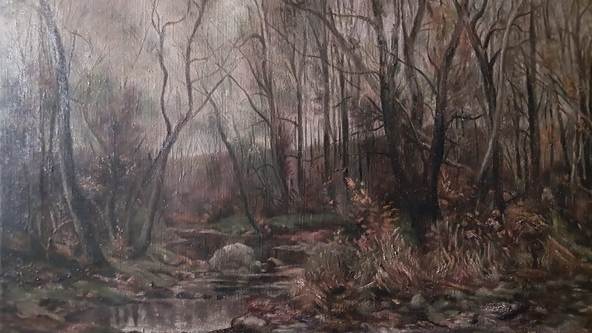 Hugh Bolton Jones Original 19th Century Antique Landscape A Berkshire Brook in Autumn American Oil Painting