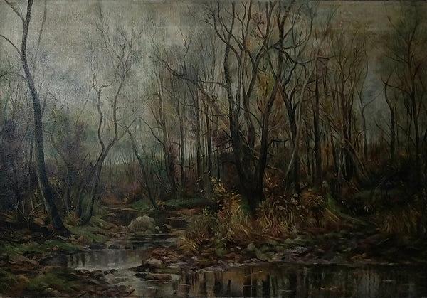 Hugh Bolton Jones Original 19th Century Antique Landscape A Berkshire Brook in Autumn American Oil Painting