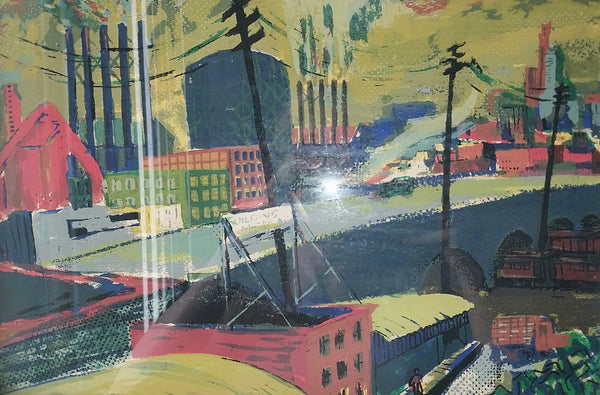 Morton Diamondstein Vintage American WPA Tradition Serigraph Screenprint Industrial Scene #1 1948