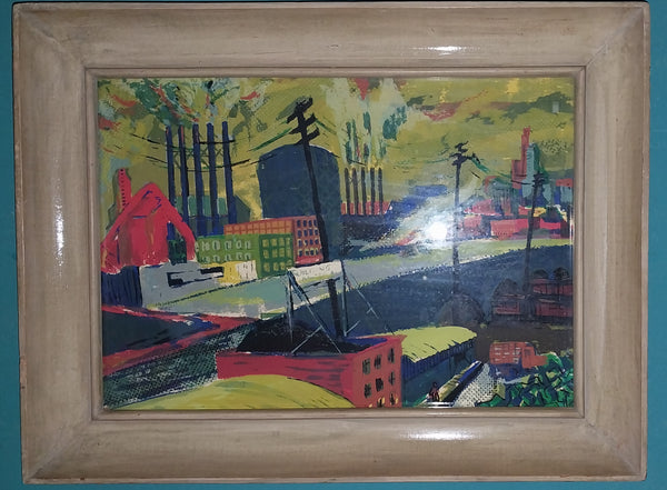 Morton Diamondstein Vintage American WPA Tradition Serigraph Screenprint Industrial Scene #1 1948