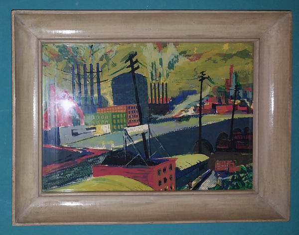 Morton Diamondstein Vintage American WPA Tradition Serigraph Screenprint Industrial Scene #1 1948
