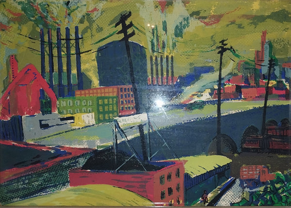 Morton Diamondstein Vintage American WPA Tradition Serigraph Screenprint Industrial Scene #1 1948