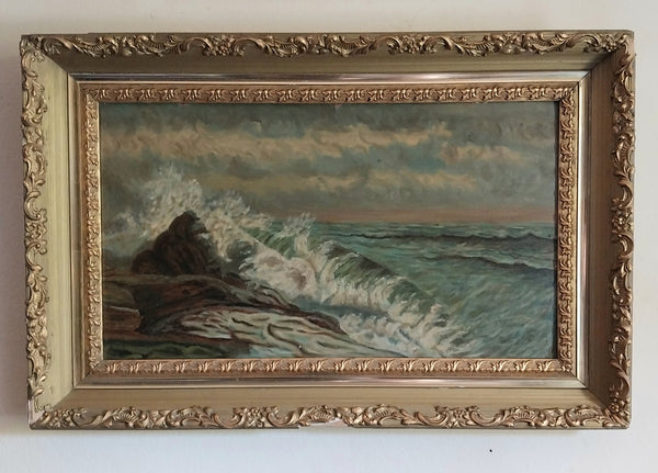Winslow Homer Original Antique 19th Century American Realism Seascape Marine Oil Painting on Academy Board Maine Shore
