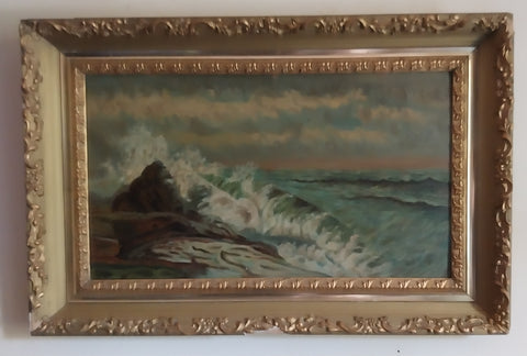 Winslow Homer Original Antique 19th Century American Realism Seascape Marine Oil Painting on Academy Board Maine Shore