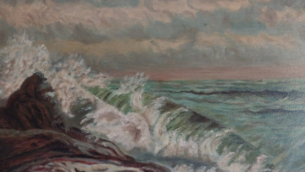Winslow Homer Original Antique 19th Century American Realism Seascape Marine Oil Painting on Academy Board Maine Shore