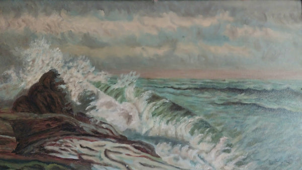 Winslow Homer Original Antique 19th Century American Realism Seascape Marine Oil Painting on Academy Board Maine Shore
