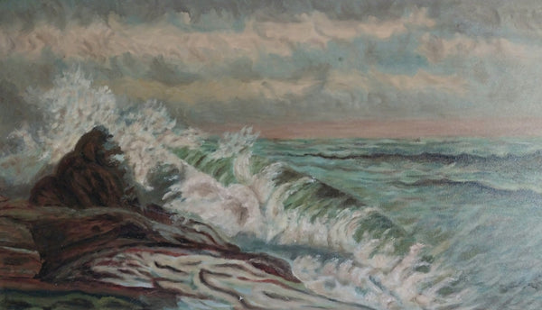 Winslow Homer Original Antique 19th Century American Realism Seascape Marine Oil Painting on Academy Board Maine Shore