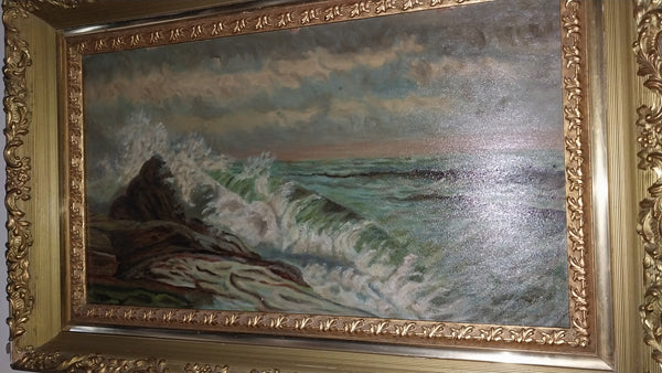 Winslow Homer Original Antique 19th Century American Realism Seascape Marine Oil Painting on Academy Board Maine Shore