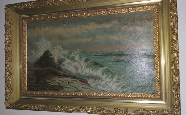 Winslow Homer Original Antique 19th Century American Realism Seascape Marine Oil Painting on Academy Board Maine Shore