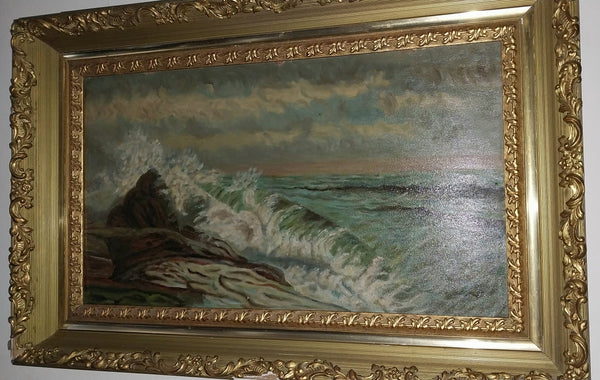 Winslow Homer Original Antique 19th Century American Realism Seascape Marine Oil Painting on Academy Board Maine Shore