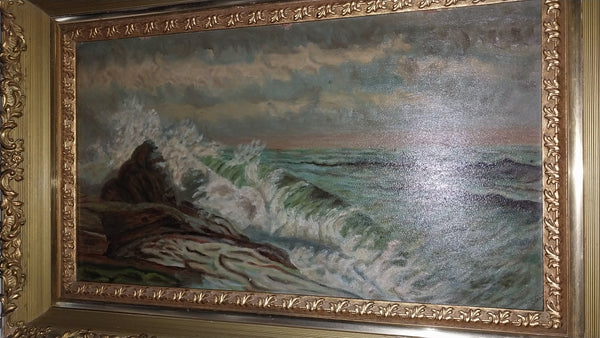 Winslow Homer Original Antique 19th Century American Realism Seascape Marine Oil Painting on Academy Board Maine Shore