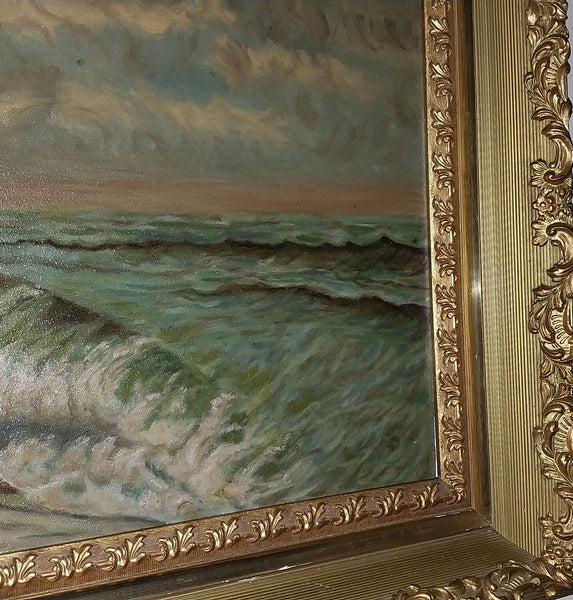 Winslow Homer Original Antique 19th Century American Realism Seascape Marine Oil Painting on Academy Board Maine Shore