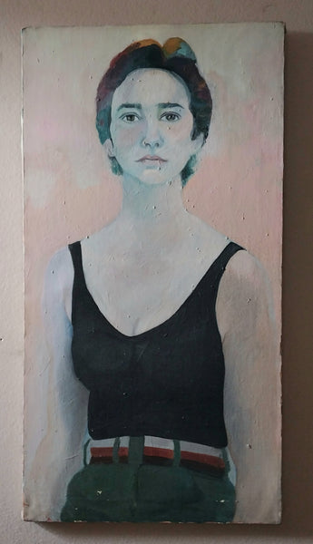Joan Brown Original Vintage SF Bay Area Figurative Lg Self Portrait as Swimmer Oil Painting