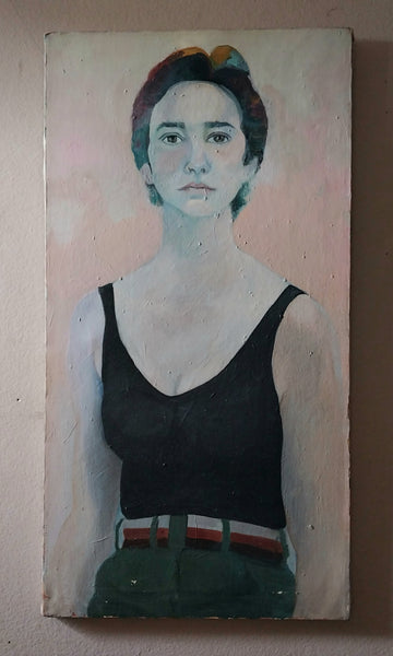 Joan Brown Original Vintage SF Bay Area Figurative Lg Self Portrait as Swimmer Oil Painting