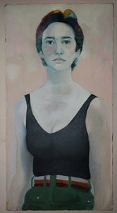 Joan Brown Original Vintage SF Bay Area Figurative Lg Self Portrait as Swimmer Oil Painting