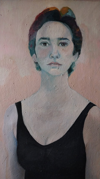 Joan Brown Original Vintage SF Bay Area Figurative Lg Self Portrait as Swimmer Oil Painting
