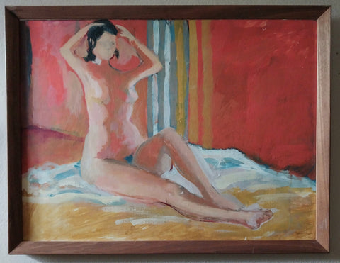 James Northrup Weeks Original Vintage SF Bay Area Figurative Seated Nude Magna Acrylic Painting