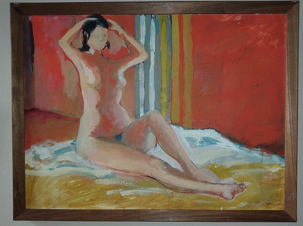 James Northrup Weeks Original Vintage SF Bay Area Figurative Seated Nude Magna Acrylic Painting