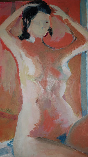 James Northrup Weeks Original Vintage SF Bay Area Figurative Seated Nude Magna Acrylic Painting