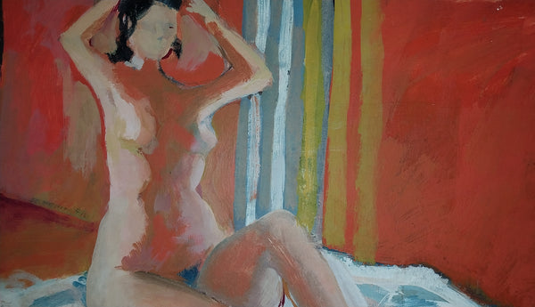 James Northrup Weeks Original Vintage SF Bay Area Figurative Seated Nude Magna Acrylic Painting