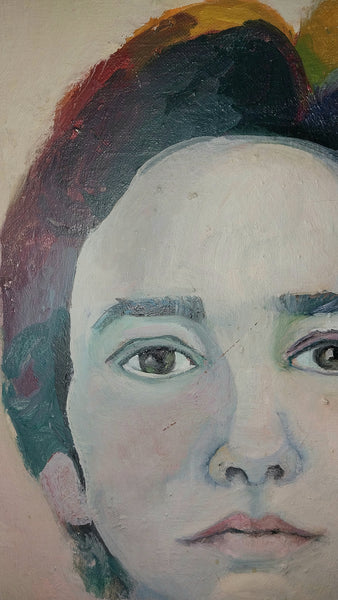 Joan Brown Original Vintage SF Bay Area Figurative Lg Self Portrait as Swimmer Oil Painting