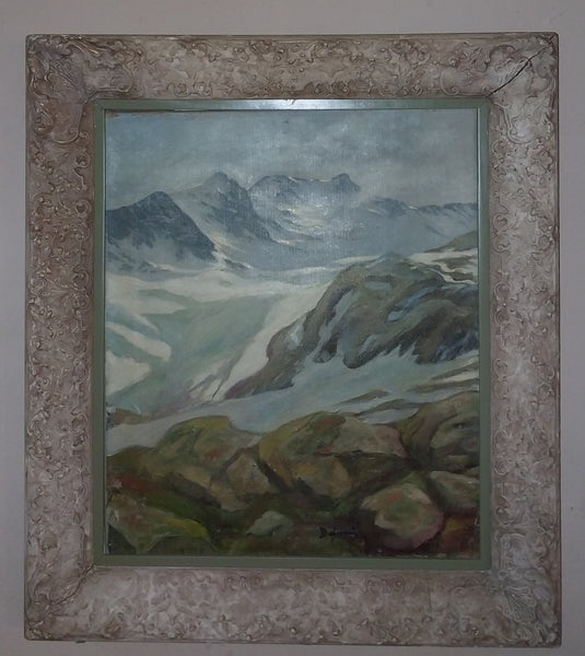 Per Deberitz Original Vintage Norweigan Neo Impressionist Mountaintop Landscape Oil Painting 1933